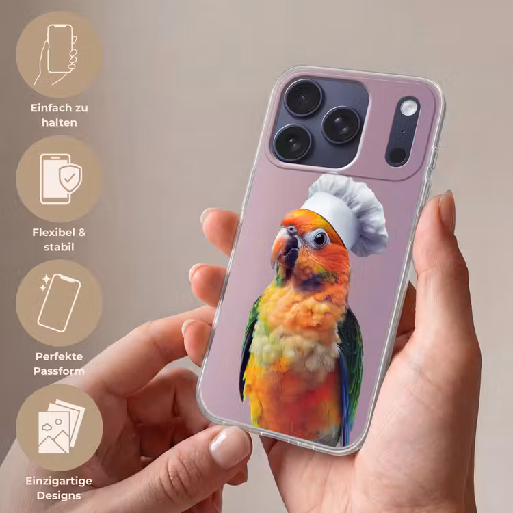 Papegaai - Koksmuts - Nieuwsgierig - Vogel Telefoonhoesje iPhone 17 Pro klein -sfeer3_DE