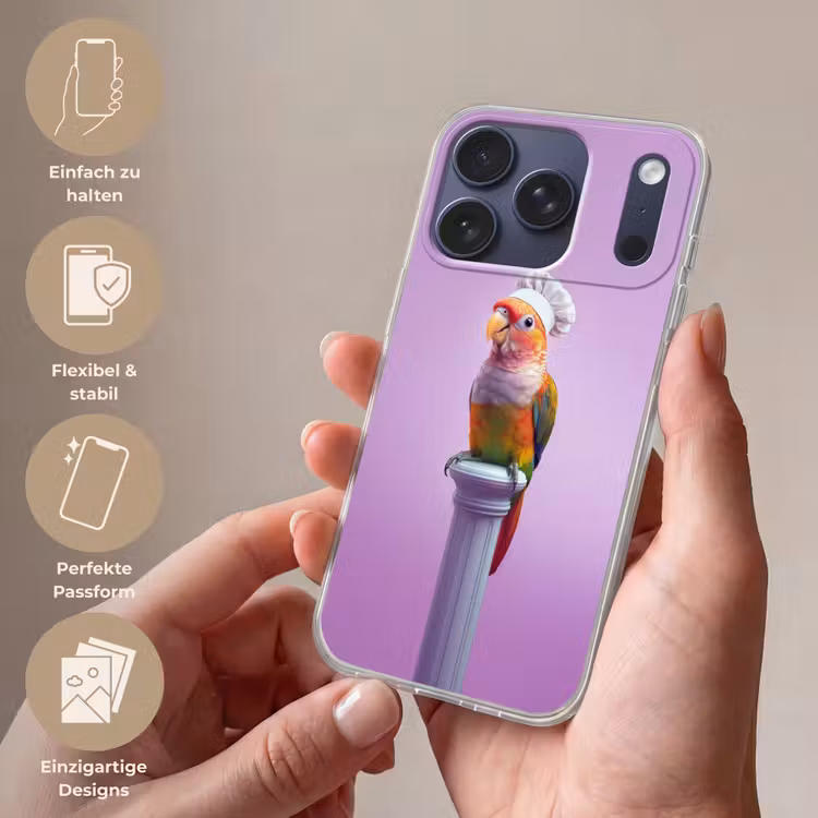 Papegaai - Koksmuts - Pilaar - Vogel Telefoonhoesje iPhone 17 Pro klein -sfeer3_DE
