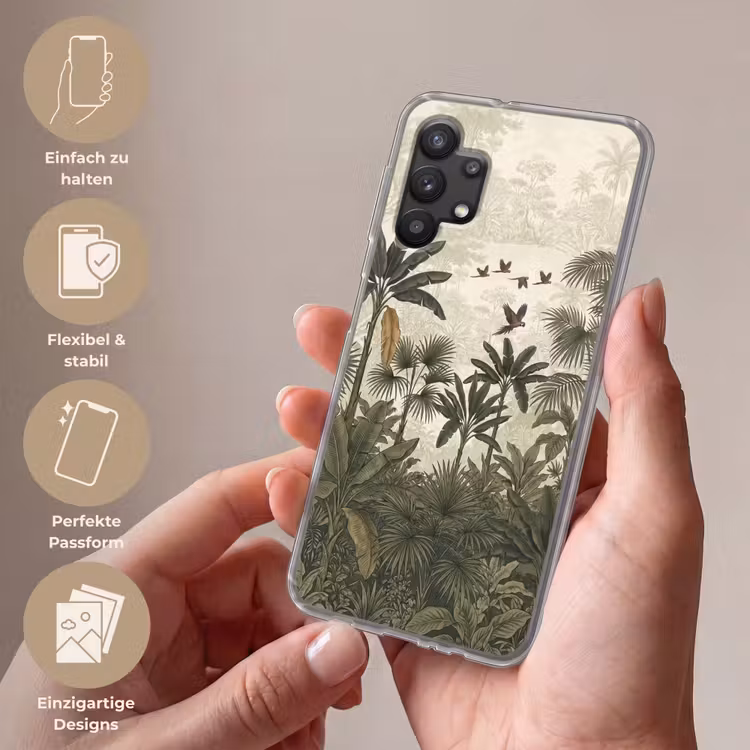 Papagaaien - Jungle - Tropisch - Green Telefoonhoesje Samsung Galaxy A32 5G klein -sfeer3_DE