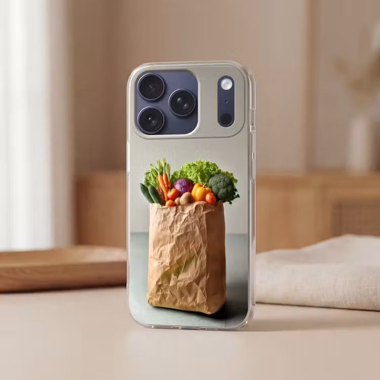 Papieren - Boodschappen - Groente - Kleurrijk Telefoonhoesje iPhone 17 Pro klein -sfeer2