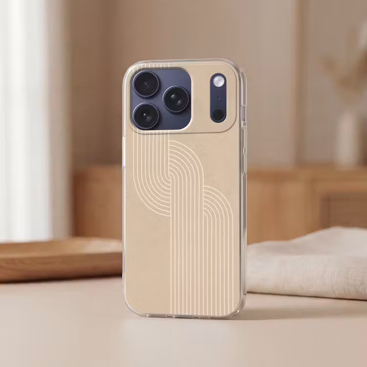 Parallelle lijnen - Lichte textuur - Beige Telefoonhoesje iPhone 17 Pro klein -sfeer2