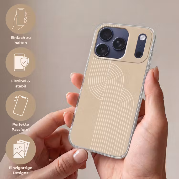 Parallelle lijnen - Lichte textuur - Beige Telefoonhoesje iPhone 17 Pro klein -sfeer3_DE