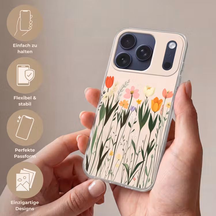 Pasteltinten - Bloemen - Illustratie Telefoonhoesje iPhone 17 Pro klein -sfeer3_DE