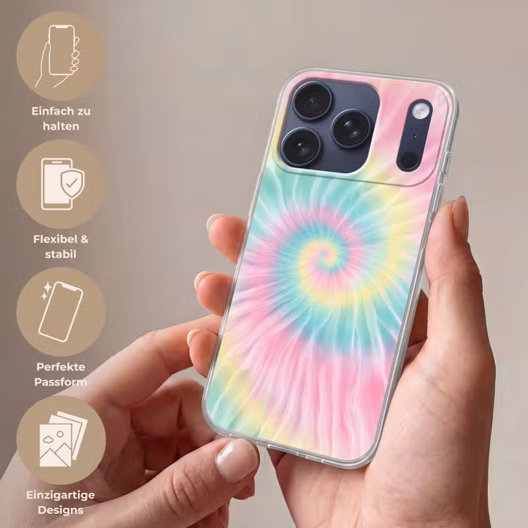 Pasteltinten - Tie dye - Roze Telefoonhoesje iPhone 17 Pro klein -sfeer3_DE