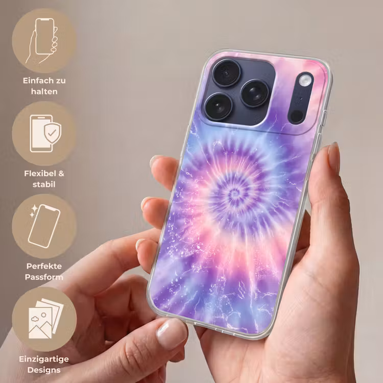 Pasteltinten - Paars - Spiraal - Marmer Telefoonhoesje iPhone 17 Pro klein -sfeer3_DE