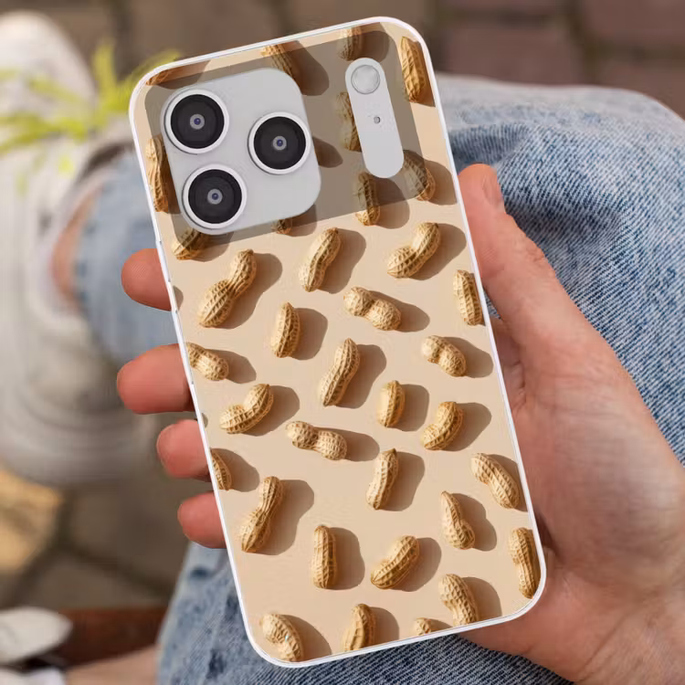 Pinda's - Patroon - Beige Telefoonhoesje iPhone 17 Pro klein -sfeer2