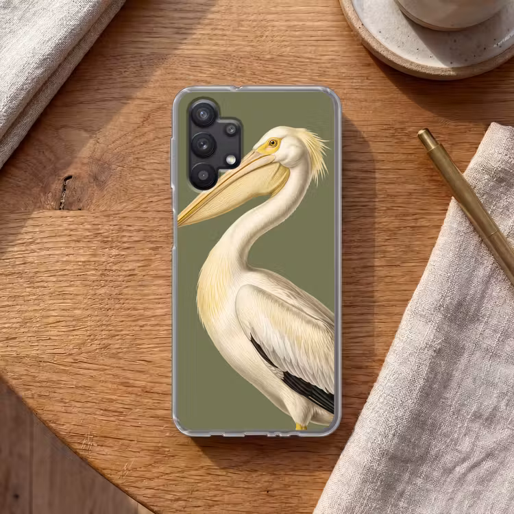Pelikaan - Wit - Vogel - Klassiek - Natuur Telefoonhoesje Samsung Galaxy A32 5G klein -sfeer1