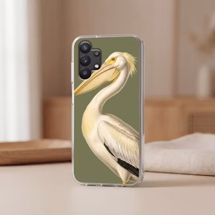 Pelikaan - Wit - Vogel - Klassiek - Natuur Telefoonhoesje Samsung Galaxy A32 5G klein -sfeer2