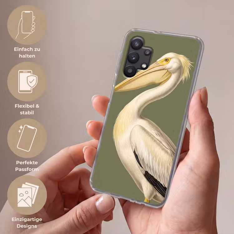 Pelikaan - Wit - Vogel - Klassiek - Natuur Telefoonhoesje Samsung Galaxy A32 5G klein -sfeer3_DE