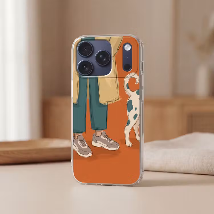 Persoon - Hond - Dieren - Illustratie - Modern Telefoonhoesje iPhone 17 Pro klein -sfeer2
