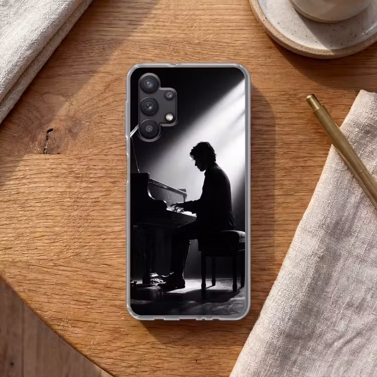 Persoon - Piano - Muziek - Zwart-wit - Podium Telefoonhoesje Samsung Galaxy A32 5G klein -sfeer1