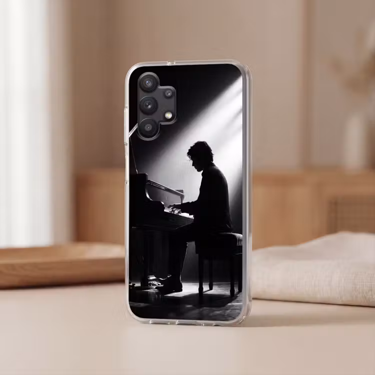 Persoon - Piano - Muziek - Zwart-wit - Podium Telefoonhoesje Samsung Galaxy A32 5G klein -sfeer2