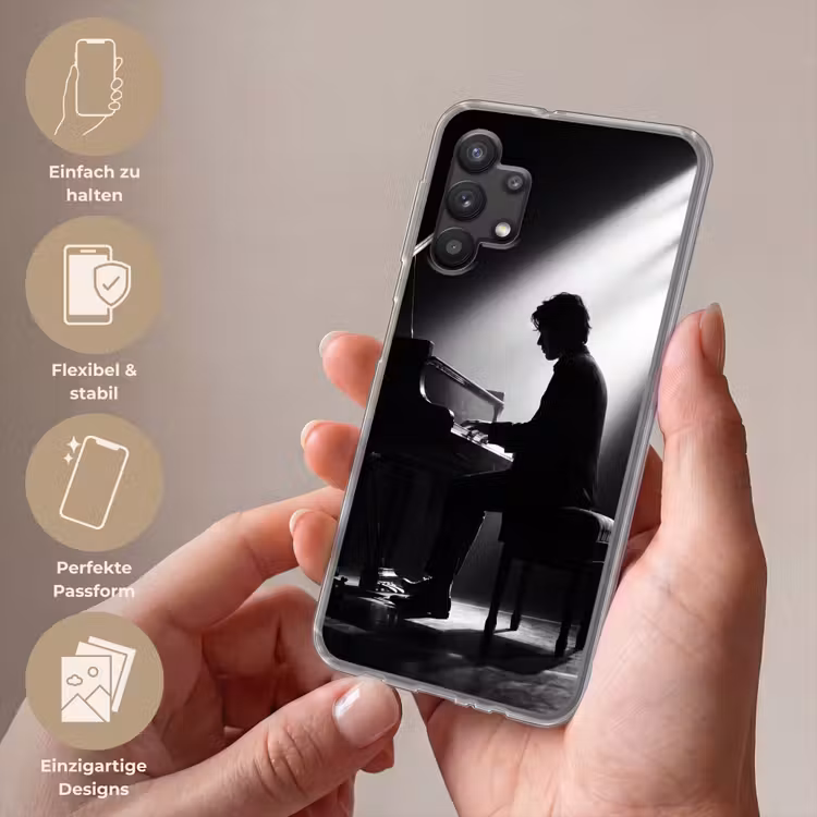 Persoon - Piano - Muziek - Zwart-wit - Podium Telefoonhoesje Samsung Galaxy A32 5G klein -sfeer3_DE