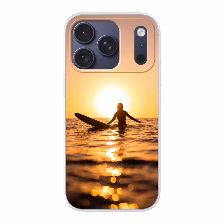 Persoon - Surfen - Zonsondergang - Zee - Oranje Telefoonhoesje iPhone 17 Pro klein -3d