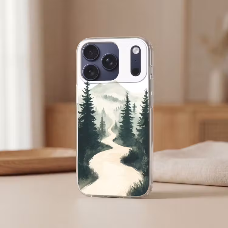 Pad - Bomen - Bos - Illustratie Telefoonhoesje iPhone 17 Pro klein -sfeer2