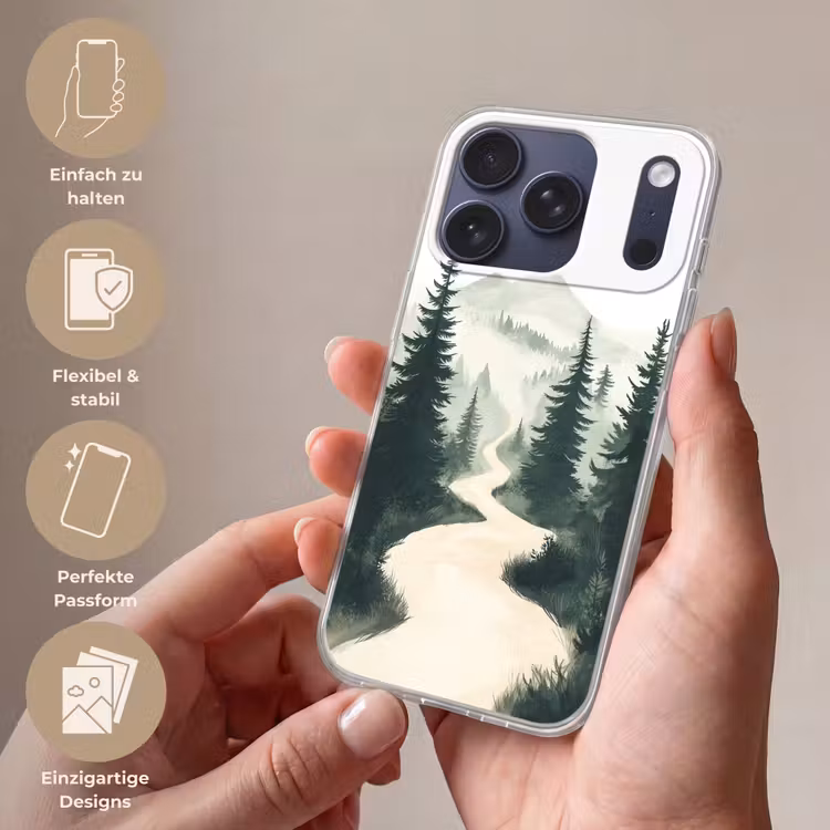 Pad - Bomen - Bos - Illustratie Telefoonhoesje iPhone 17 Pro klein -sfeer3_DE