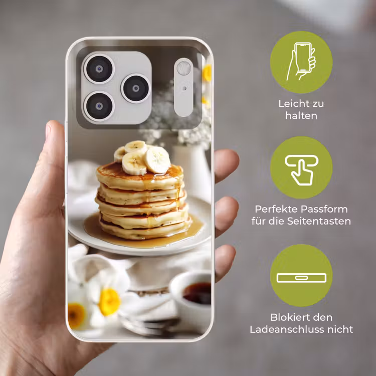 Pannenkoeken - Banaan - Siroop - Wit - Beige Telefoonhoesje iPhone 17 Pro klein -sfeer3_DE