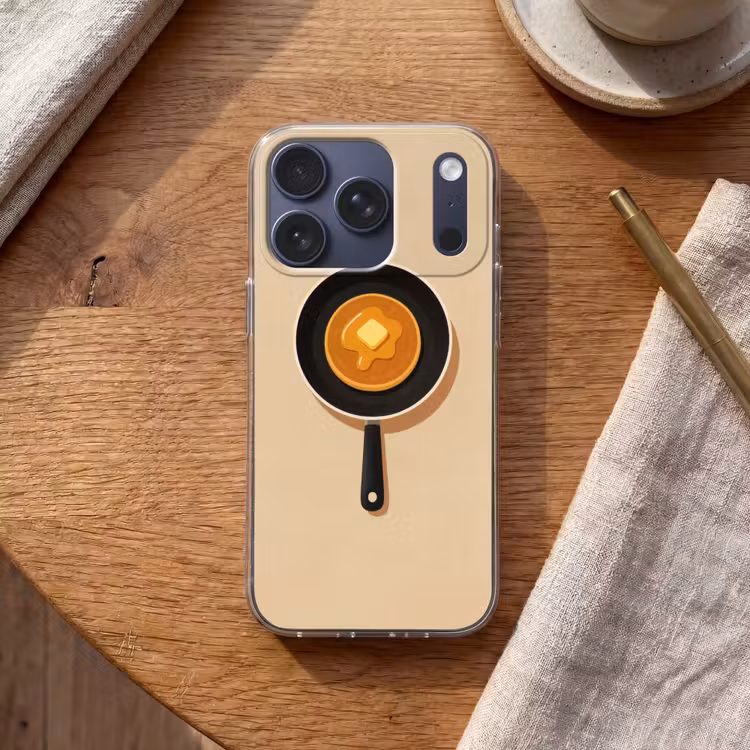 Pannenkoek - Koekenpan - Boter - Minimalistisch Telefoonhoesje iPhone 17 Pro klein -sfeer1