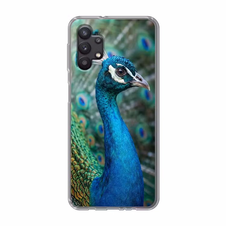 Pauw - Veren - Blauw Telefoonhoesje Samsung Galaxy A32 5G klein -3d
