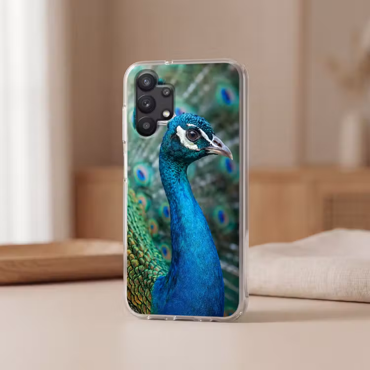 Pauw - Veren - Blauw Telefoonhoesje Samsung Galaxy A32 5G klein -sfeer2