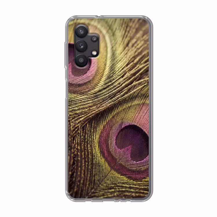 Pauw - Veren - Paars - Groen Telefoonhoesje Samsung Galaxy A32 5G klein -3d