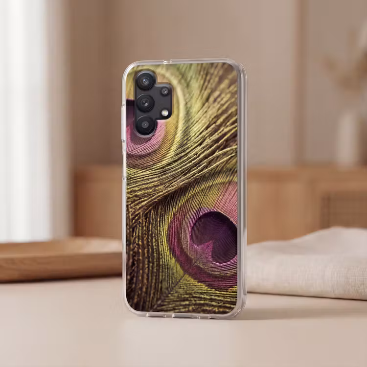 Pauw - Veren - Paars - Groen Telefoonhoesje Samsung Galaxy A32 5G klein -sfeer2