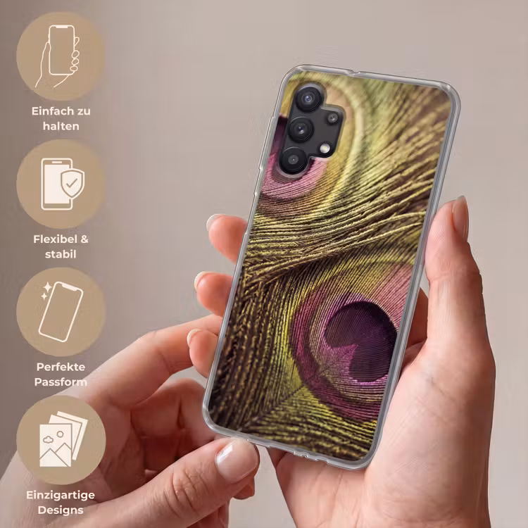 Pauw - Veren - Paars - Groen Telefoonhoesje Samsung Galaxy A32 5G klein -sfeer3_DE