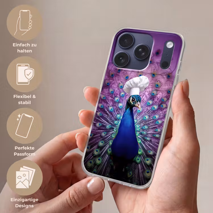 Pauw - Koksmuts - Cool - Paars Telefoonhoesje iPhone 17 Pro klein -sfeer3_DE