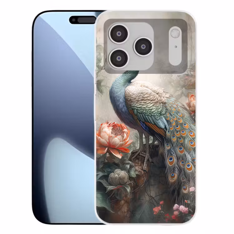 Pauw - Pauwenveren - Vogel - Jungle - Bloemen Telefoonhoesje iPhone 17 Pro klein -3d