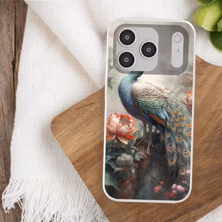 Pauw - Pauwenveren - Vogel - Jungle - Bloemen Telefoonhoesje iPhone 17 Pro klein -sfeer1