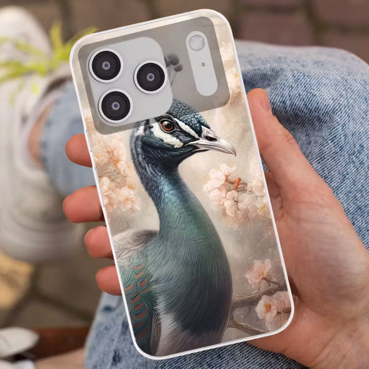 Pauw - Vogels - Bloemen - Boom - Botanisch Telefoonhoesje iPhone 17 Pro klein -sfeer2