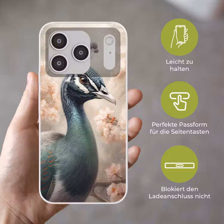 Pauw - Vogels - Bloemen - Boom - Botanisch Telefoonhoesje iPhone 17 Pro klein -sfeer3_DE