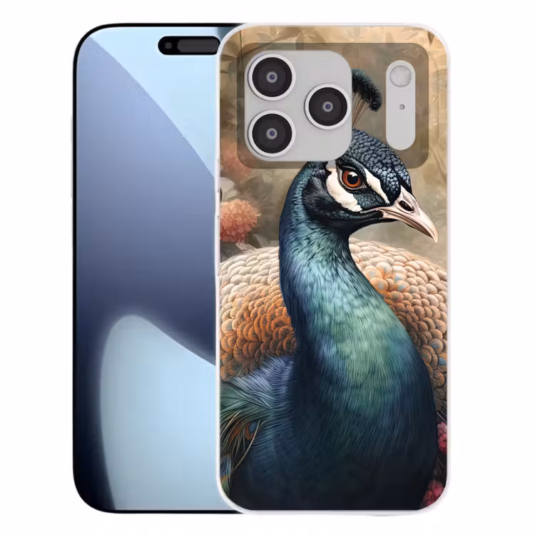 Pauw - Vogel - Bloemen - Planten - Pauwenveren Telefoonhoesje iPhone 17 Pro klein -3d