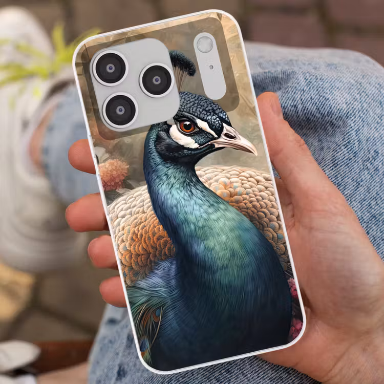 Pauw - Vogel - Bloemen - Planten - Pauwenveren Telefoonhoesje iPhone 17 Pro klein -sfeer2