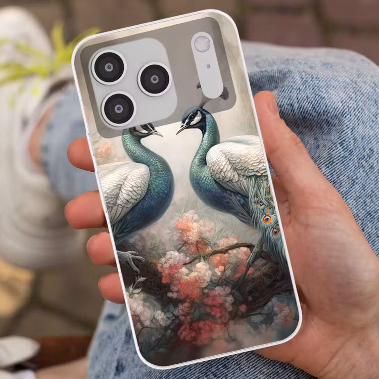 Pauwen - Pauwenveren - Vogels - Bloemen - Natuur Telefoonhoesje iPhone 17 Pro klein -sfeer2