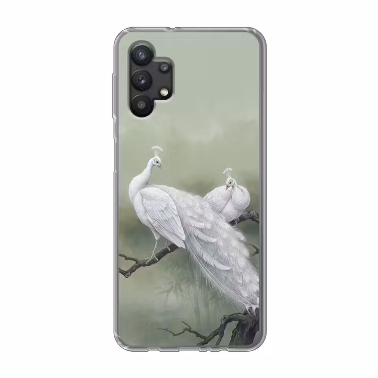 Pauwen - Wit - Natuur - Groen Telefoonhoesje Samsung Galaxy A32 5G klein -3d