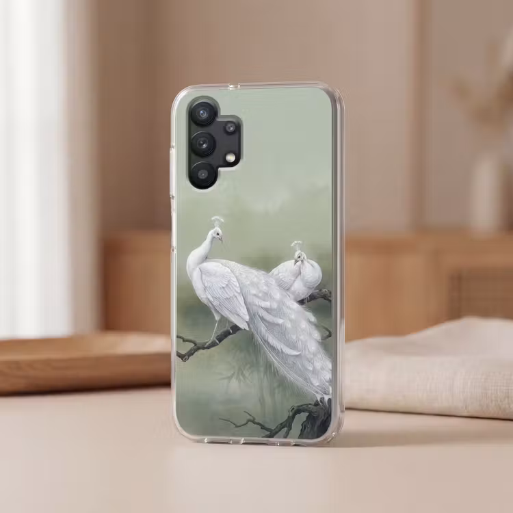 Pauwen - Wit - Natuur - Groen Telefoonhoesje Samsung Galaxy A32 5G klein -sfeer2