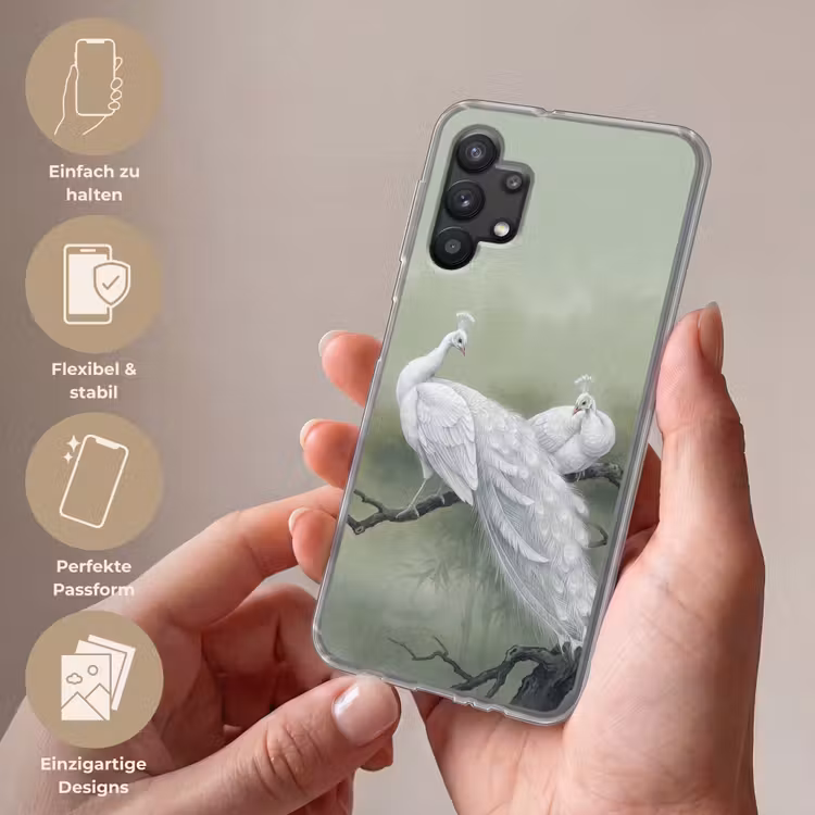 Pauwen - Wit - Natuur - Groen Telefoonhoesje Samsung Galaxy A32 5G klein -sfeer3_DE