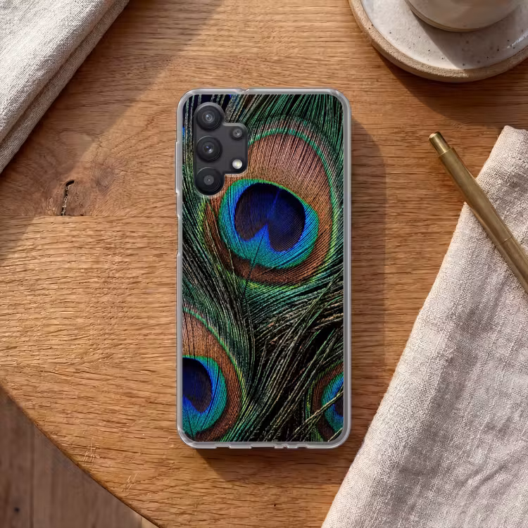 Pauwenveren - Klassiek - Groen Telefoonhoesje Samsung Galaxy A32 5G klein -sfeer1