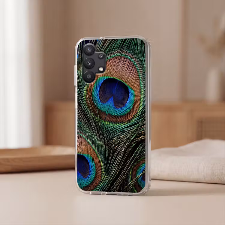 Pauwenveren - Klassiek - Groen Telefoonhoesje Samsung Galaxy A32 5G klein -sfeer2