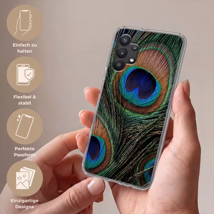 Pauwenveren - Klassiek - Groen Telefoonhoesje Samsung Galaxy A32 5G klein -sfeer3_DE