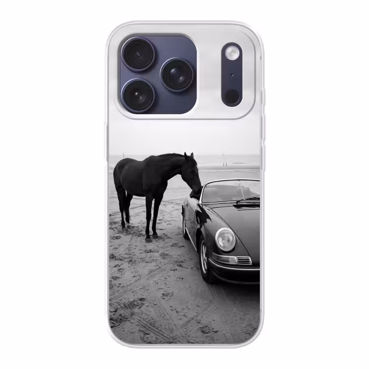 Paard - Auto - Zwart - Wit Telefoonhoesje iPhone 17 Pro klein -3d
