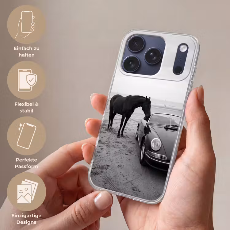 Paard - Auto - Zwart - Wit Telefoonhoesje iPhone 17 Pro klein -sfeer3_DE