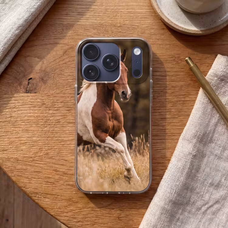 Paard - Bruin - Gras Telefoonhoesje iPhone 17 Pro klein -sfeer1