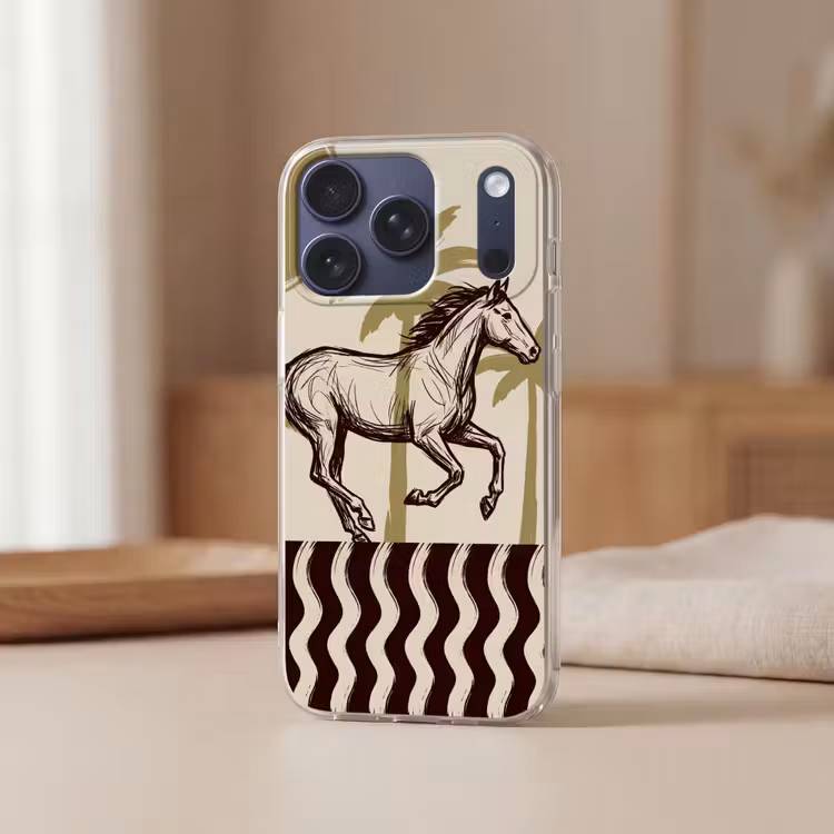 Paard - Galopperend - Woestijn - Illustratie Telefoonhoesje iPhone 17 Pro klein -sfeer2