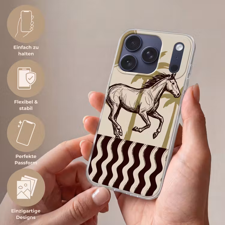 Paard - Galopperend - Woestijn - Illustratie Telefoonhoesje iPhone 17 Pro klein -sfeer3_DE