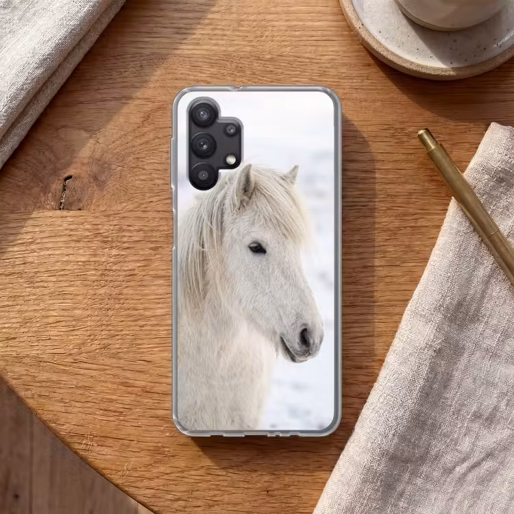 Paard - Kop - Winter - Dieren - Wit Telefoonhoesje Samsung Galaxy A32 5G klein -sfeer1