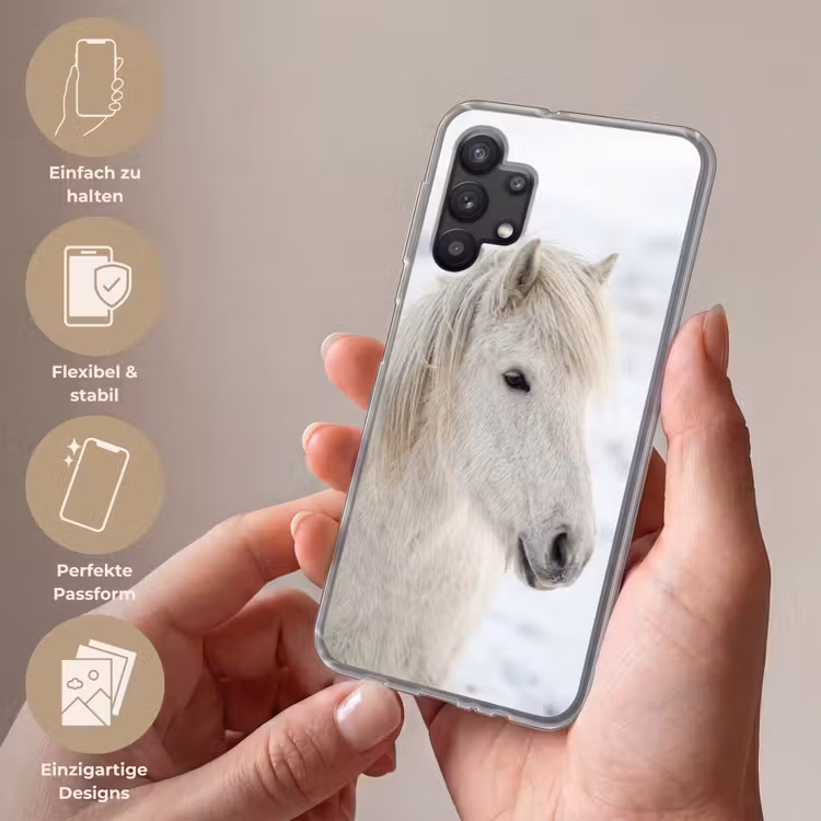 Paard - Kop - Winter - Dieren - Wit Telefoonhoesje Samsung Galaxy A32 5G klein -sfeer3_DE