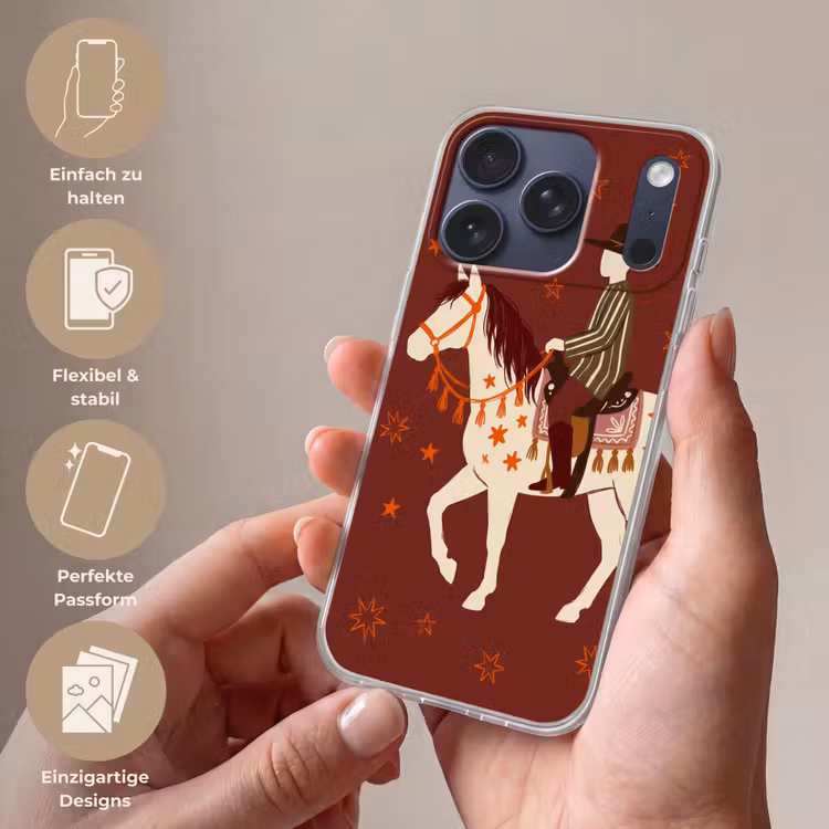 Paard - Ruiter - Sterren - Nacht - Illustratie Telefoonhoesje iPhone 17 Pro klein -sfeer3_DE