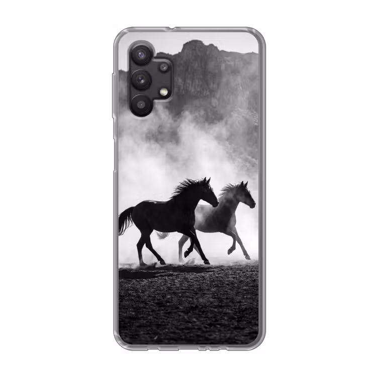 Paard - Ren - Stof - Zwart-wit - Dieren Telefoonhoesje Samsung Galaxy A32 5G klein -3d